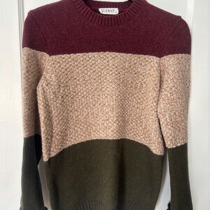 Colorblock Sweater in Burgundy, Beige, and Olive